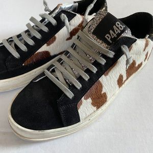 P448 cow hair glitter lace up sneakers - size 38